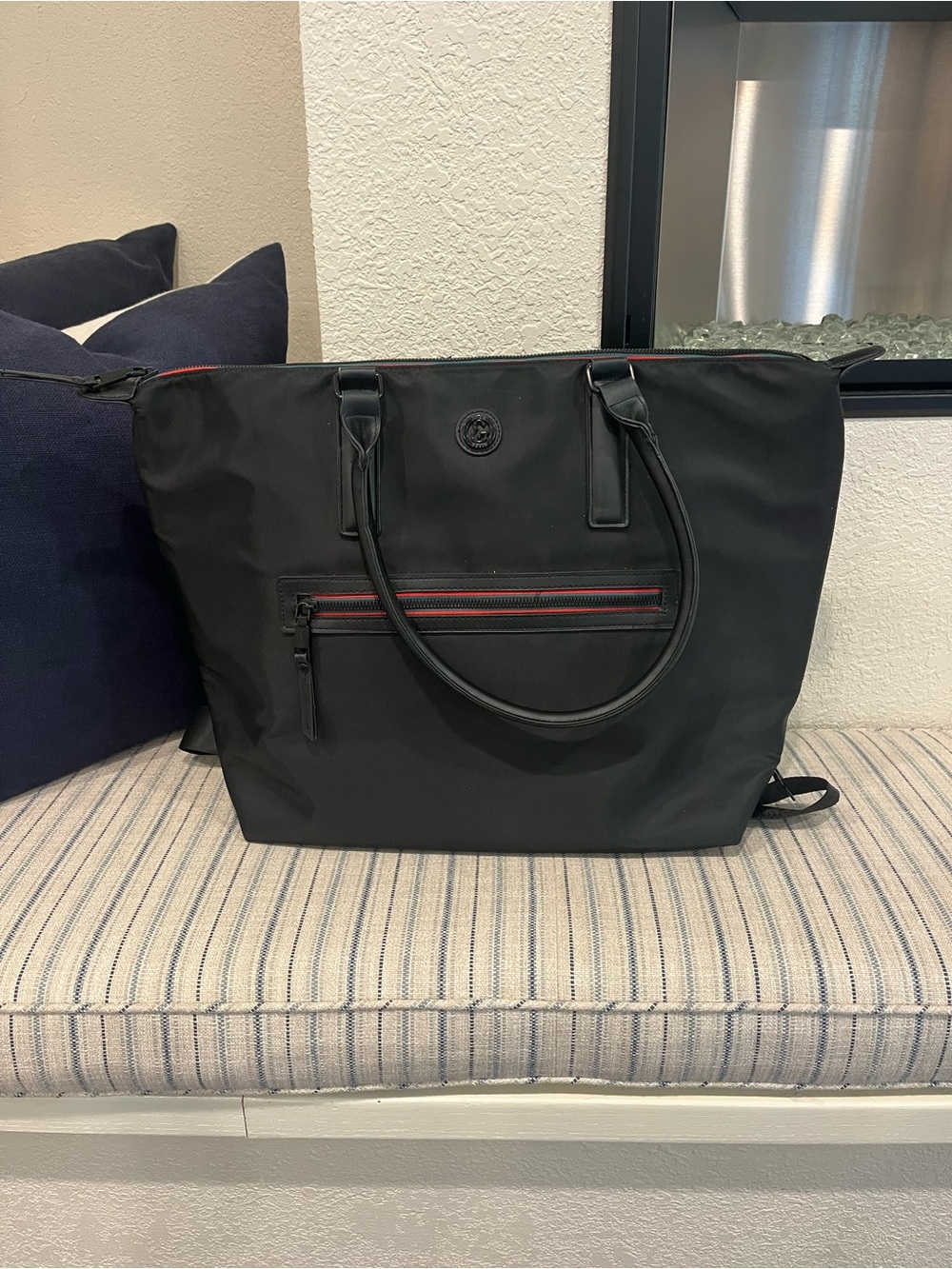 Joan & David Black Tote Bag with Red Zipper Accent NWOT